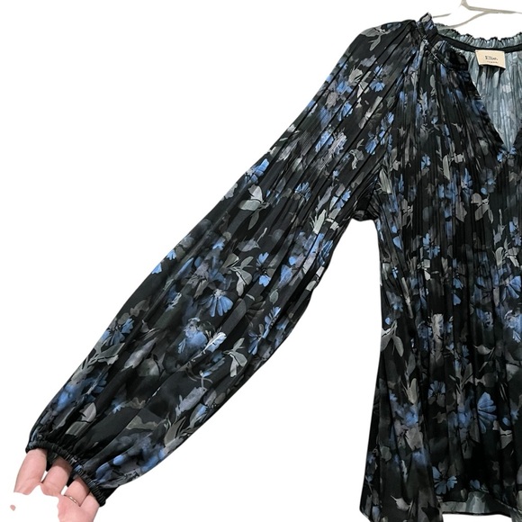Elie Tahari Medium Floral Designer Long Balloon Sleeve Pintuck Blouse Top R7 - Picture 3 of 5